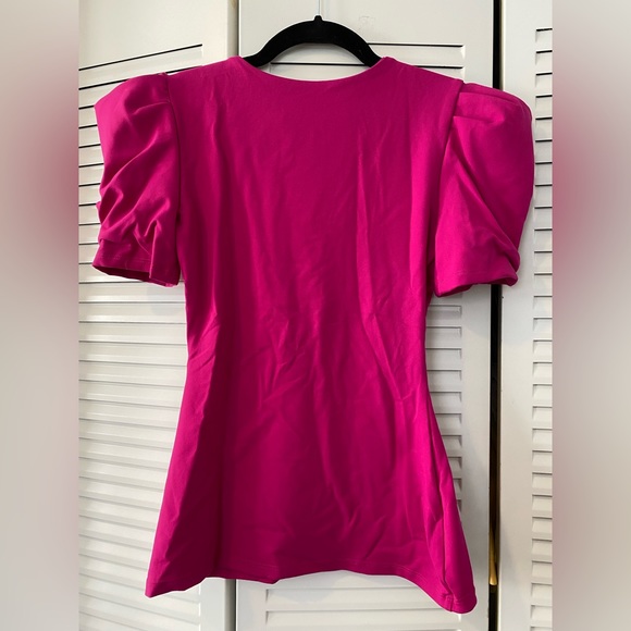 Susana Monaco Pleated Sleeve Deep V Top in Peony - Picture 4 of 6